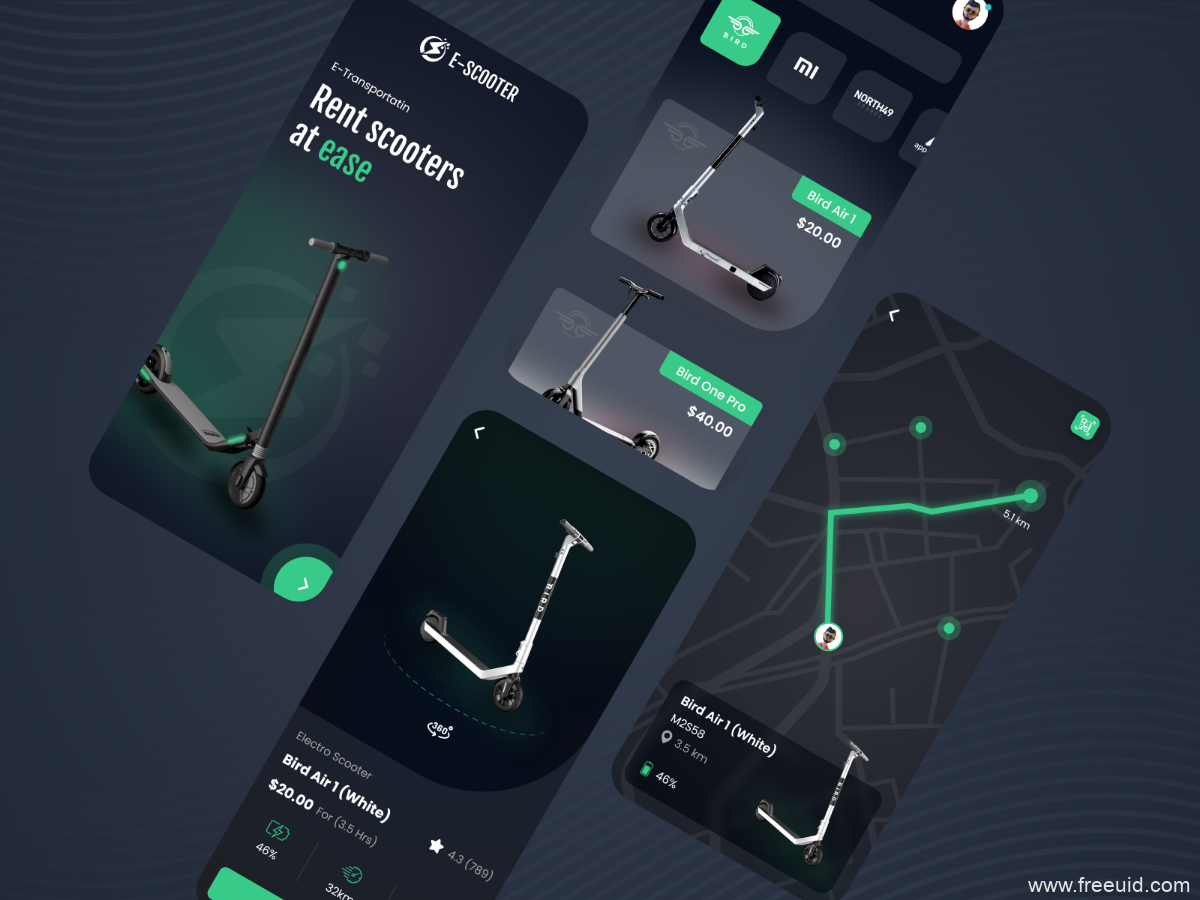 设计不错很有趣的一套共享滑板概念UI设计资源xd源文件